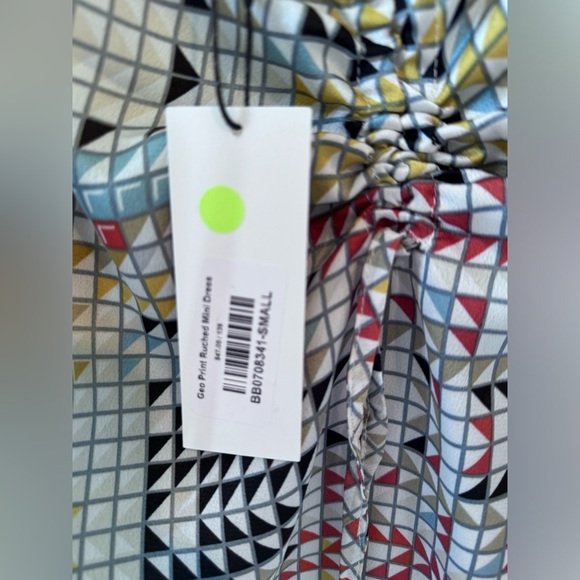 Pretty Garbage Geo Print Ruched Mini Dress size Small NWT Side zipper, Lined - Picture 8 of 9